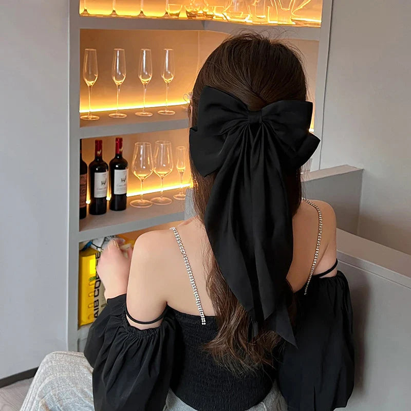 Red Satin Ponytail Christmas Hair Accessory Black Accessories-L