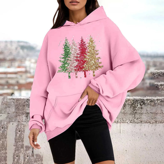Loose Pullover Four Christmas Tree Crewneck New Autumn Hoodie Light Pink-A / M Hoodies-L