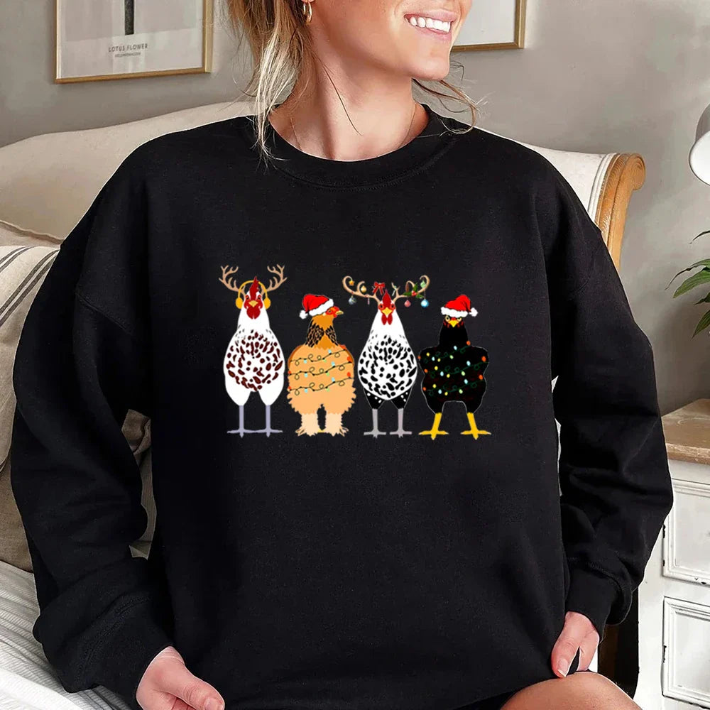 Funny Chickens Animal Cute Farmer Country Farm Gift Christmas Hoodie Black / S Hoodies-L