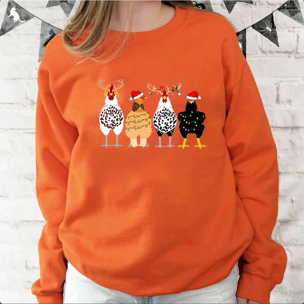 Funny Chickens Animal Cute Farmer Country Farm Gift Christmas Hoodie Orange / S Hoodies-L