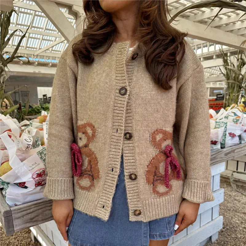 Santa Snowman Embroidery Cardigan Beige / S Cardigan-241208