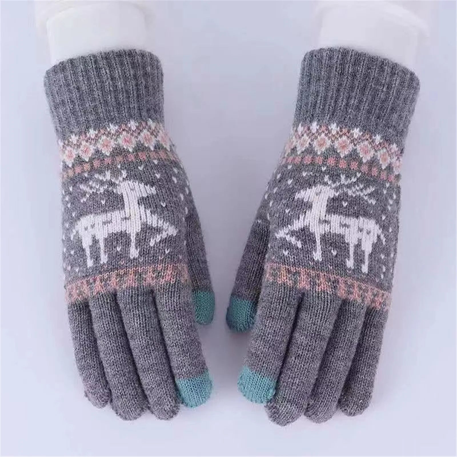 Plush Winter Warm Cycling Anti-Cold Christmas Deer Knitted Touchscreen Gloves Gloves-L