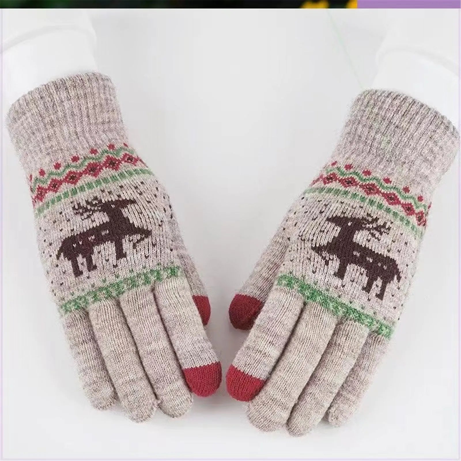 Plush Winter Warm Cycling Anti-Cold Christmas Deer Knitted Touchscreen Gloves Gloves-L