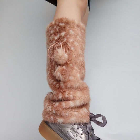 Faux Fur Deer Print Cozy Slouchy Christmas Leg Warmers