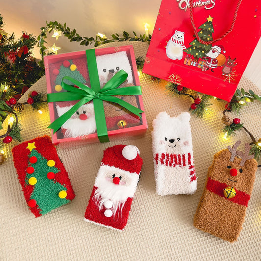 Plush Coral Fleece Deer Cartoon Warm Floor Christmas Socks