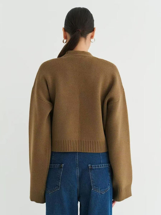 Custom Solid Color V-Neck Loose Knit Cardigan