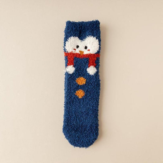 Plush Coral Fleece Cartoon Mid Calf Home Sleep Christmas Socks