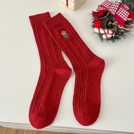 Cable Knit Textured Cotton Mid Calf Slouchy Christmas Socks