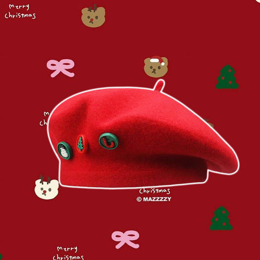 Textured Knit Beret Christmas Hat