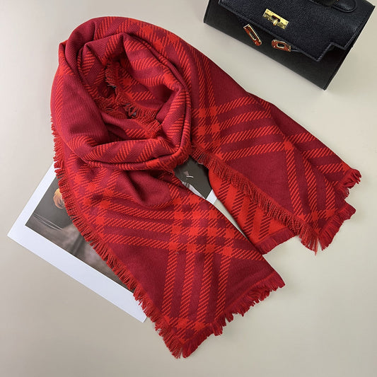 Classic Checkered Wool Blend Christmas Scarf