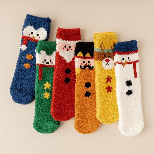 Plush Coral Fleece Cartoon Mid Calf Home Sleep Christmas Socks