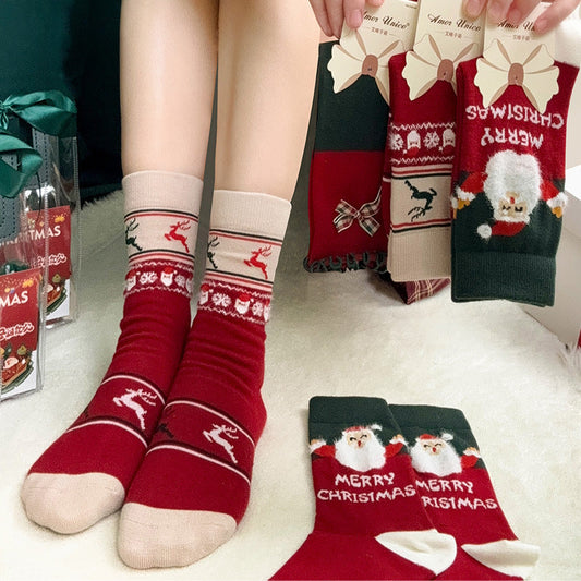 Cute Cartoon Thick Warm Red Ankle Christmas Socks