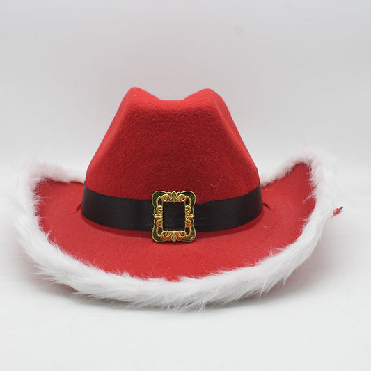 Red Faux Fur Cowboy Christmas Hat
