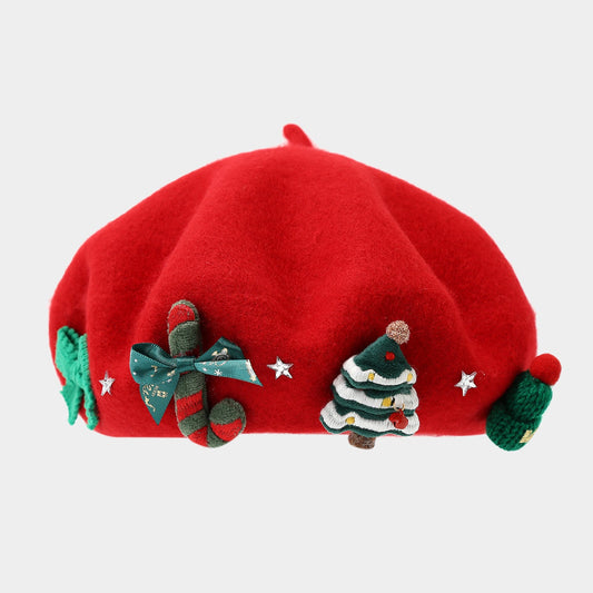 Wool Bow Beret Christmas Hat