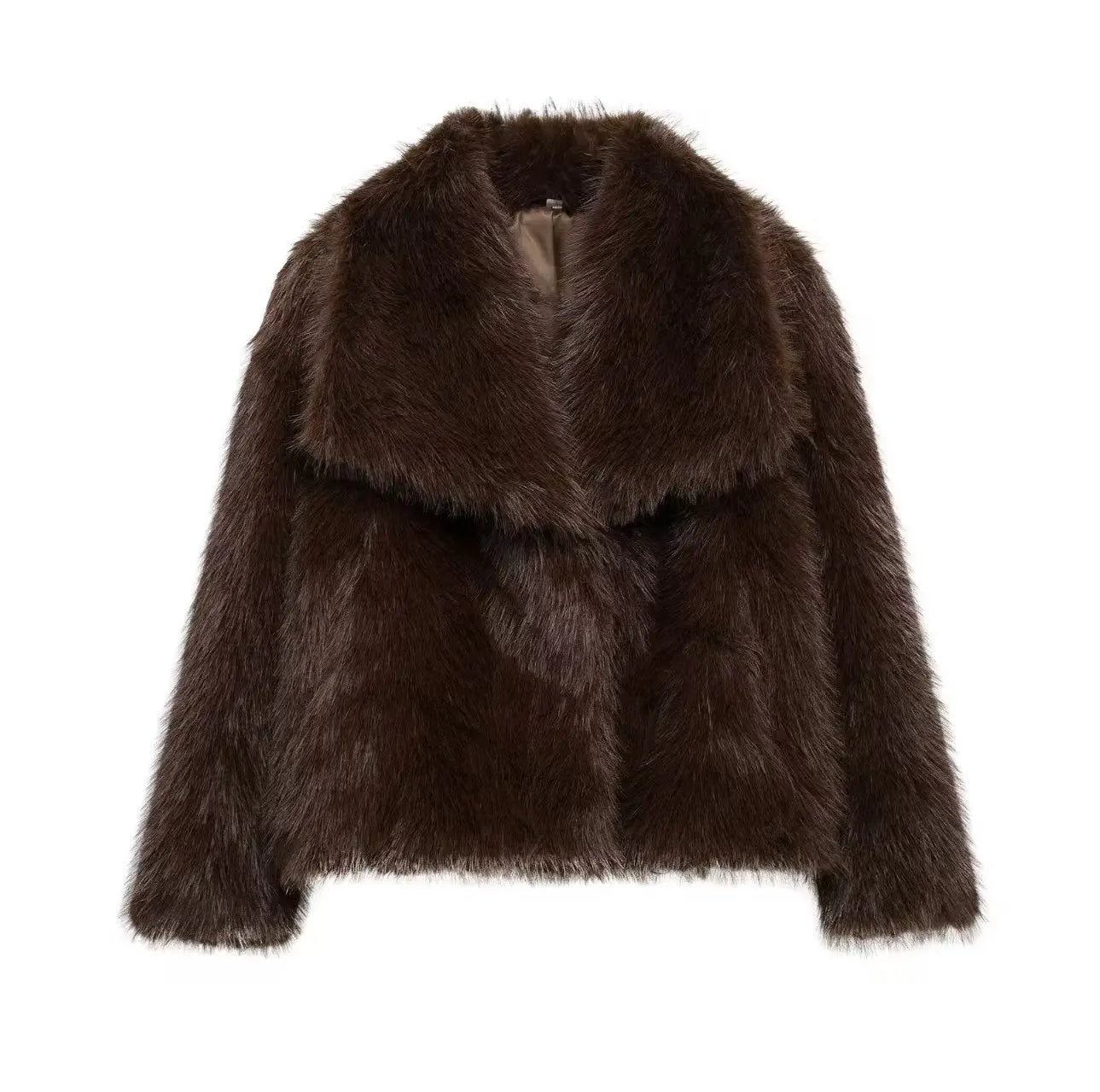 Faux Fur Lapel Autumn Winter Coat Coffee / Xs Coats-241208