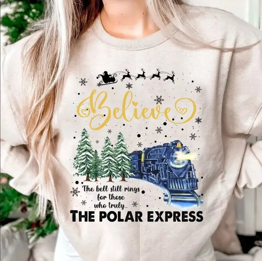 Bell Still Rings Slogan Train Print Voguish Vintage Christmas Hoodie Creamy-White / S Hoodies-L