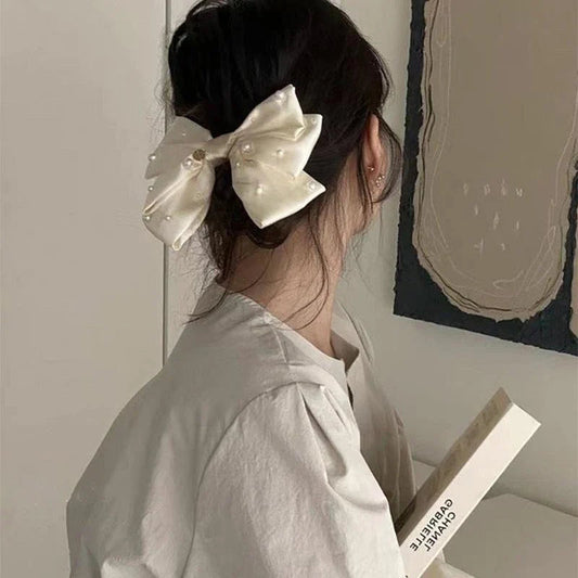 Cream White Pearl Bow Christmas Hair Accessory Accessories-L