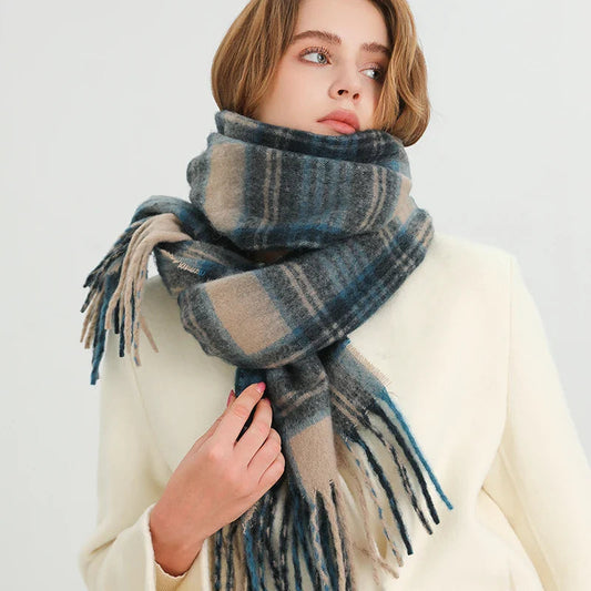 Color Blocked Grid Cashmere Pashmina Wrap Scarf Scarfs-L