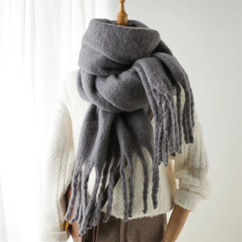 Cashmere Winter Scarf For Women - Solid Thick Soft Pashmina Wrap Grey Scarfs-L
