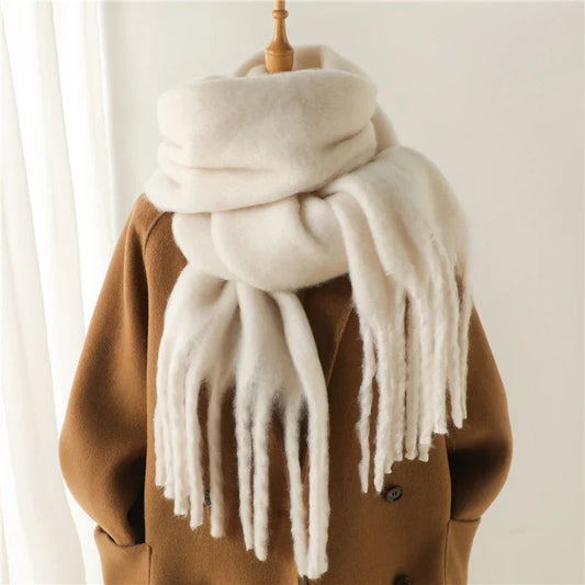 Cashmere Winter Scarf For Women - Solid Thick Soft Pashmina Wrap White Scarfs-L