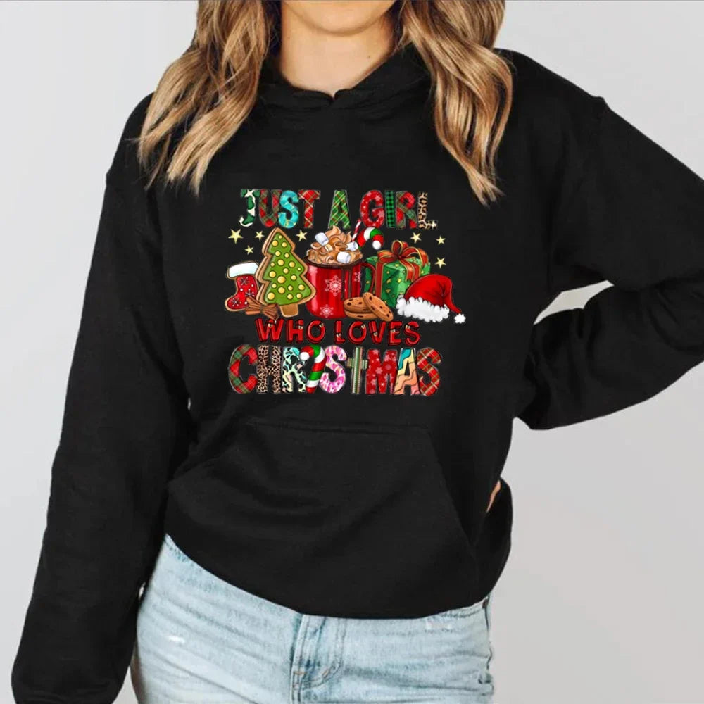 Just A Girl Who Loves Christmas Holiday Autumn Winter Lover Gift Hoodie Black / S Hoodies-L