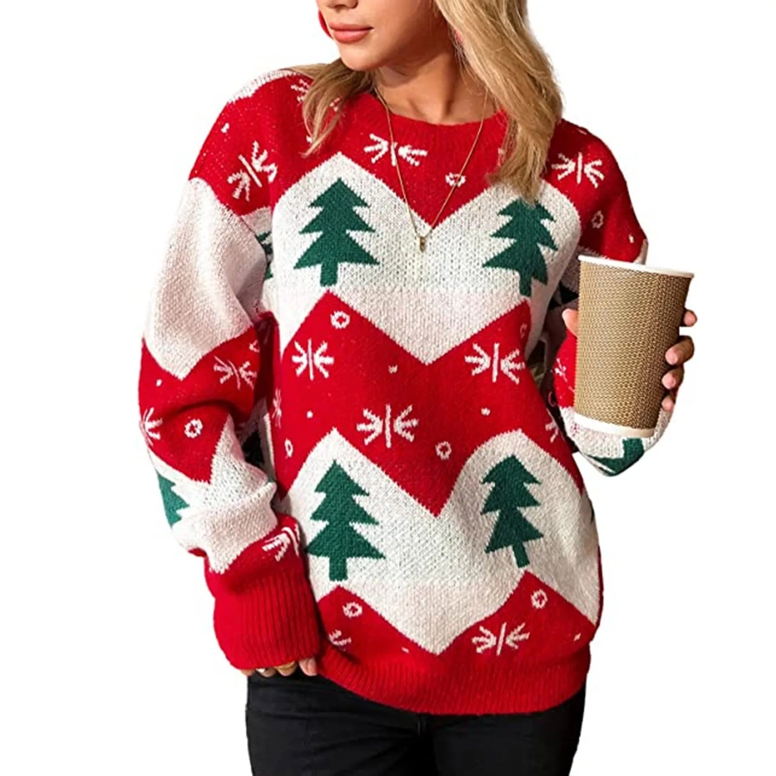 Casual Soft O Neck Long Sleeve Thick Warm Christmas Sweater Red-5 / S Sweaters-L