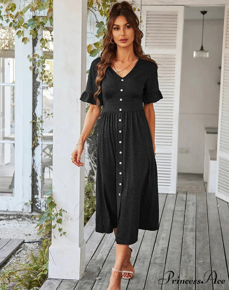 A-LINE DRESS - SOLID COLOR L / green