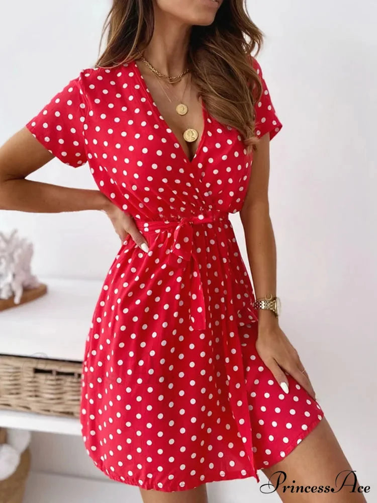 A-Line Mini Party Casual Bohemian Beach Short Boho Dress RED / S