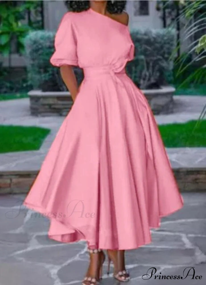 A Line Pleated Orange Elegant Dress Pink / S