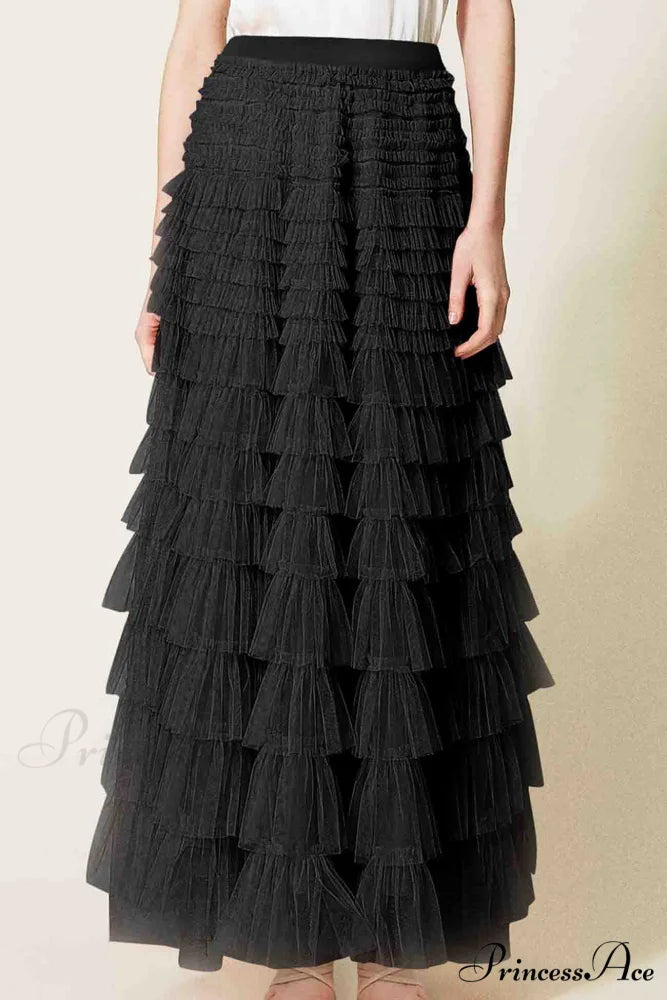 A-line Tiered Mesh Skirt Black / XL