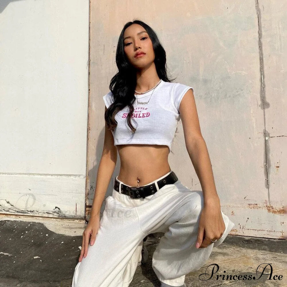 A Little Bit Spoiled Graceful White Graphic Crop Top