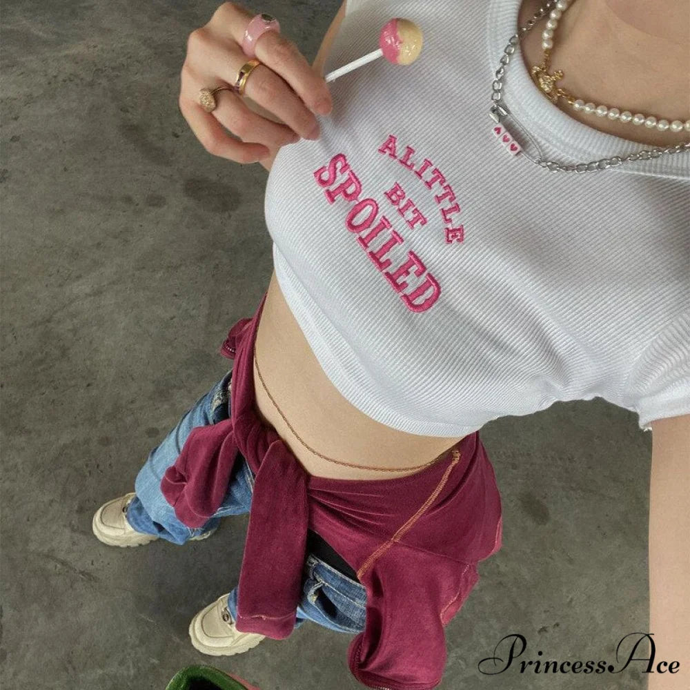 A Little Bit Spoiled Graceful White Graphic Crop Top S