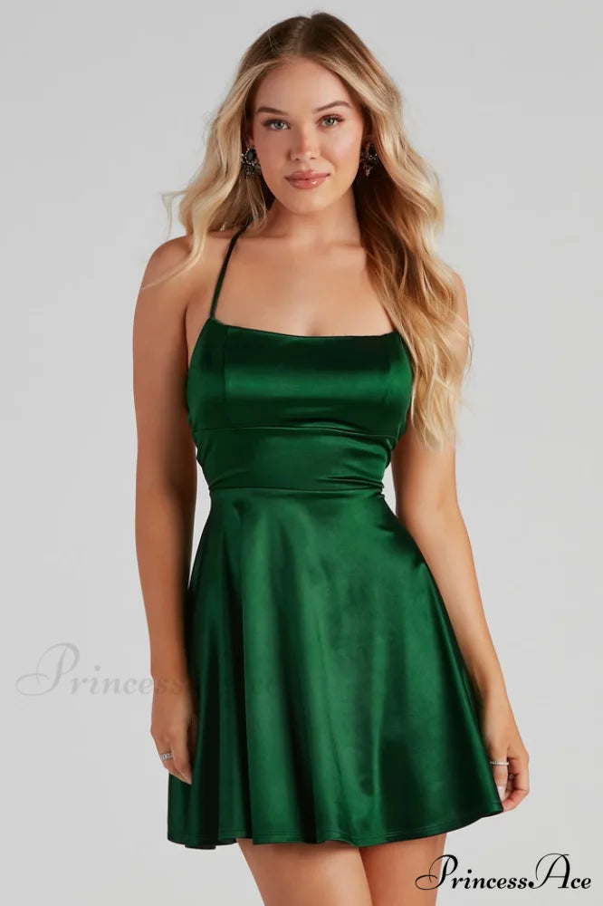 A Moment In Charming Satin Skater Dress XS / Emerald