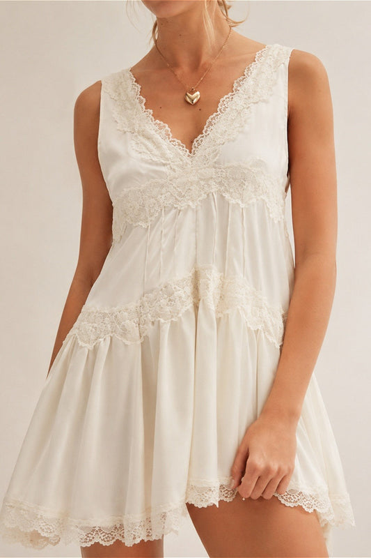 Elegant Lace Splice Slip Mini Dress