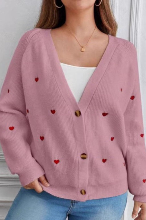 Heart Embroidery V Neck Cardigan