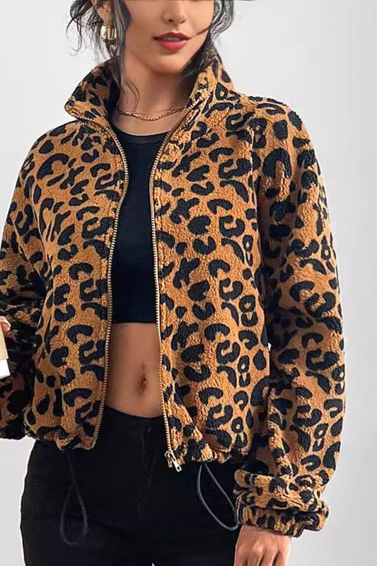 Cozy Leopard Print Fleece  Coat