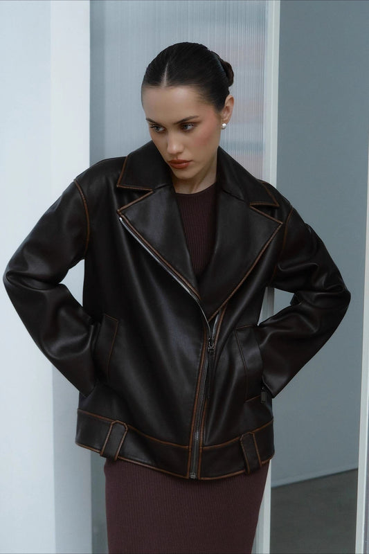 Fashion PU Leather Collar Jacket