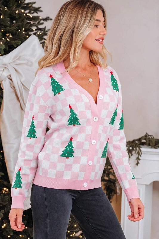 Plaid Drop Shoulder Christmas Cardigan