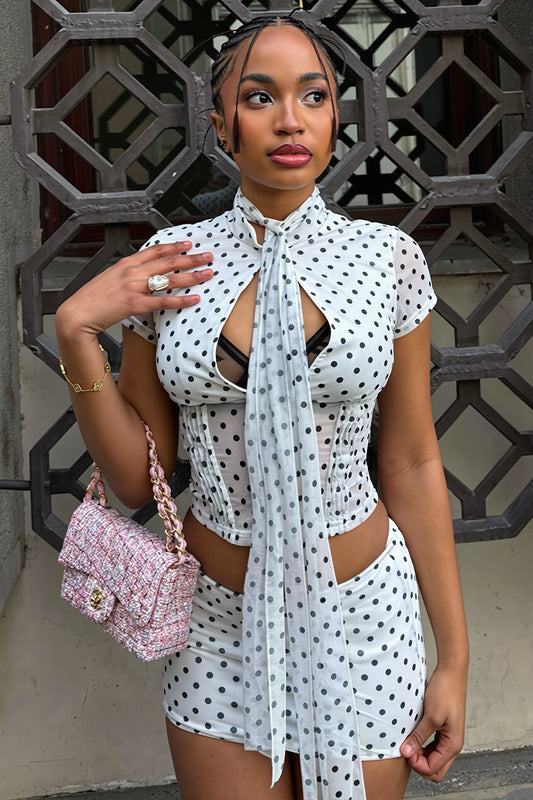 Polka Dot Slim Short Sleeve Two Piece Set