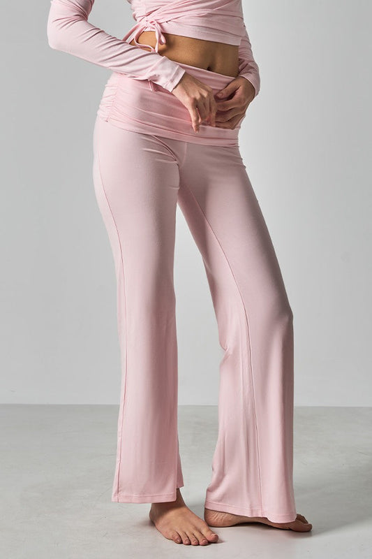 Solid Fitted Foldover Soft Pants