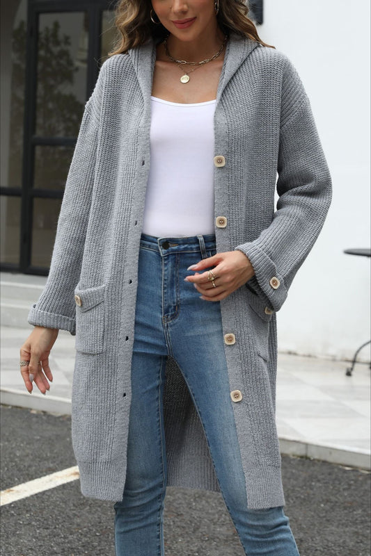 V-Neck Loose Fit Solid Color Knit Cardigan