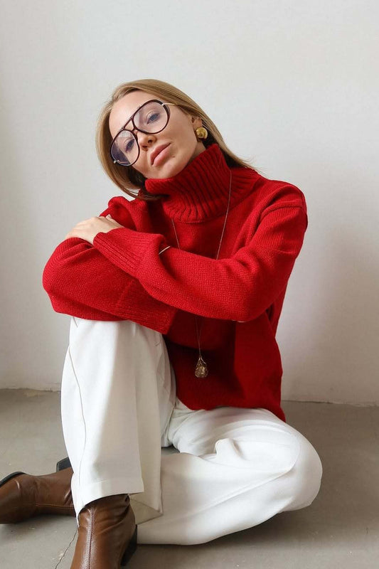 Oversized Solid Color Turtleneck Fashion Sweater