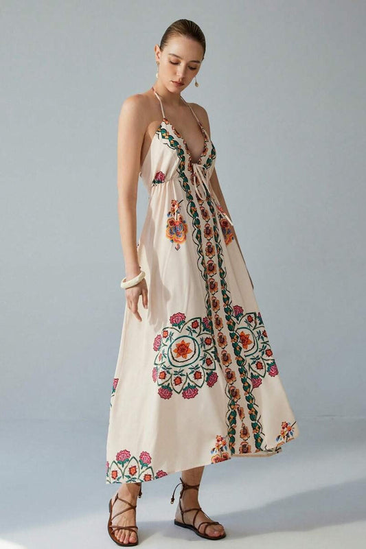 Colorful Floral Maxi Strap Boho Dress