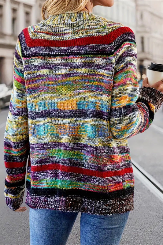 Vintage Striped Long Sleeve Knit Cardigan