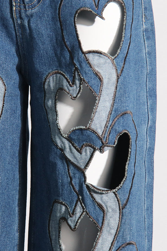 High Waist Heart Cutout Wide Leg Jean