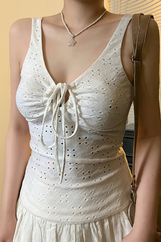 Lace Up Cut Out V Neck Tank Top