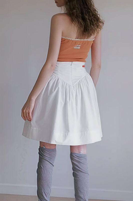 High Waist Pleated Waistband Solid Tulip Vintage Youthful Mini Skirt