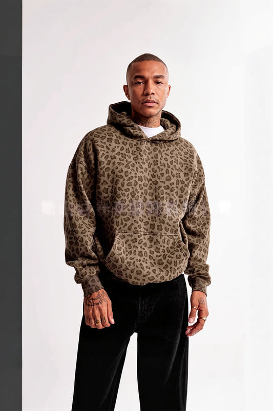 3D Leopard Print Loose Pullover Hoodie