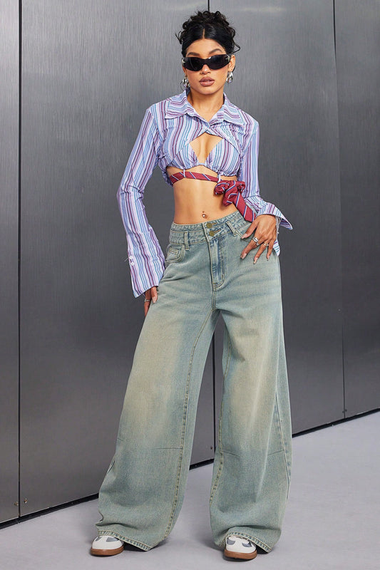 Button Front Vintage Loose Straight Jean