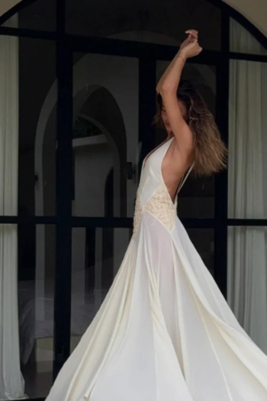 Backless V-Neck Boho Dress